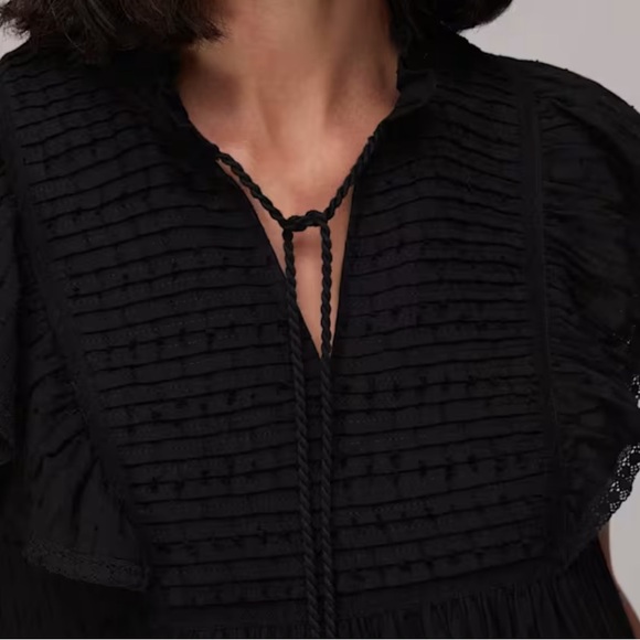 NWOT WHISTLES Black Pintuck Frill Cotton Dress Size 6 - Picture 4 of 9